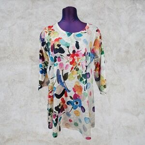 Et Lois Womens Watercolor Floral Tunic Sweater 3/4 Sleeve Suze Medium F74